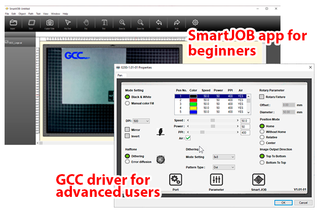 Multifunction user interface for both beginners and advance users. | GCC Laser E200 Desktop Laser Engraver Feature